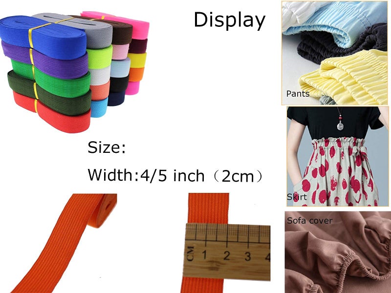 JESEP Elastic Sewing Band 40 Yards 20mm 3/4 Inch Flat Striped Elastic Band Heavy Stretch High Elasticity Knit Band for DIY Sewing Craft, Bedspread, Waist, Wig(20mm Mixed) - Image 5
